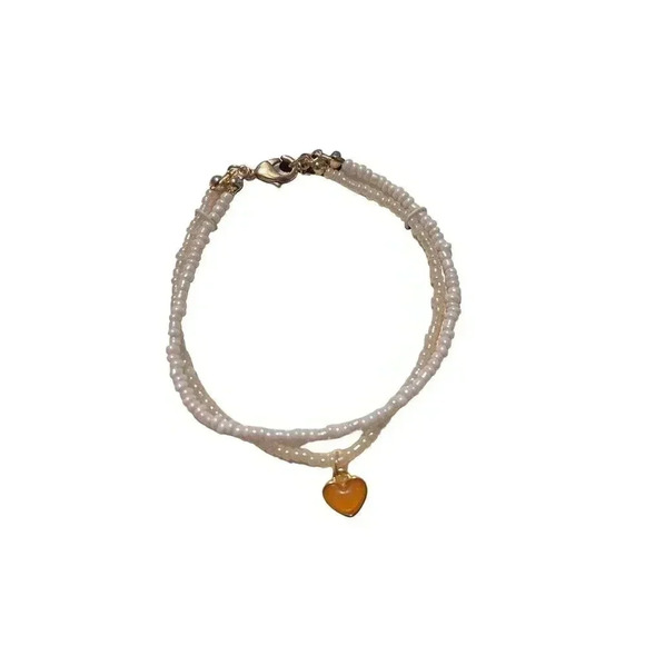 LAUREN CONRAD TWO WHITE BEADS CHAIN WITH PINK HEART - Picture 1 of 1